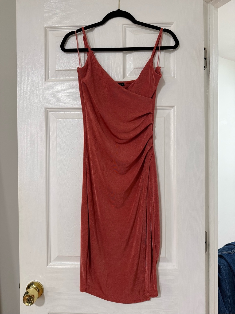Mind Code Rust Red Draped Midi Slip Dress